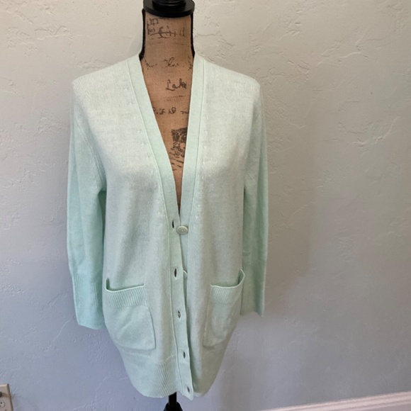 NWT J.Crew Front-Pocket Cardigan Sweater powder blue boyfriend basic oversize XS - Picture 9 of 16